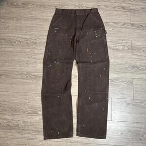 B136 DKB Double Knee Work Pants Mens 32x36 Dark Brown Paint